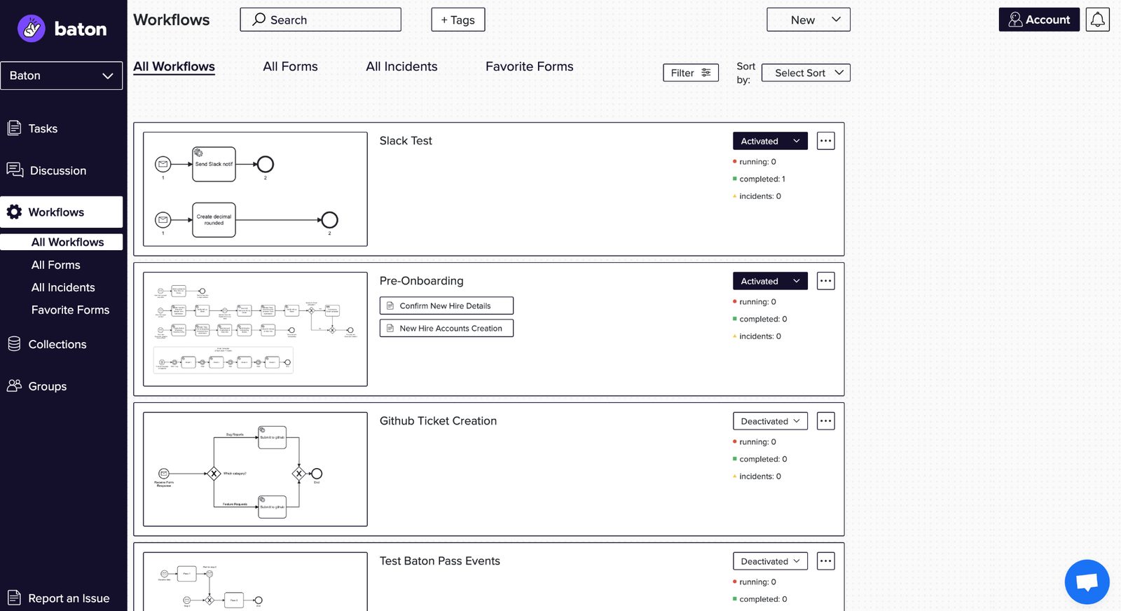 Baton workflow list